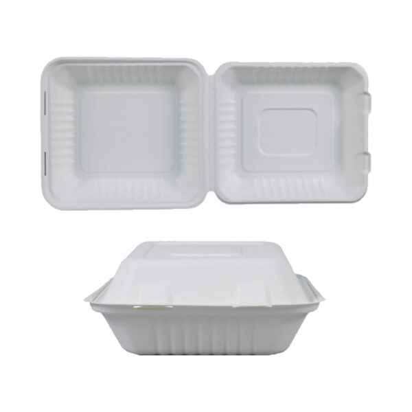 8" Square Bagasse Clamshell